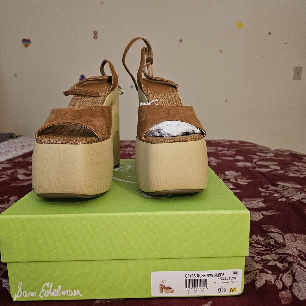 Sam Edelman Grayson Tan Brown Suede Platform Sandals